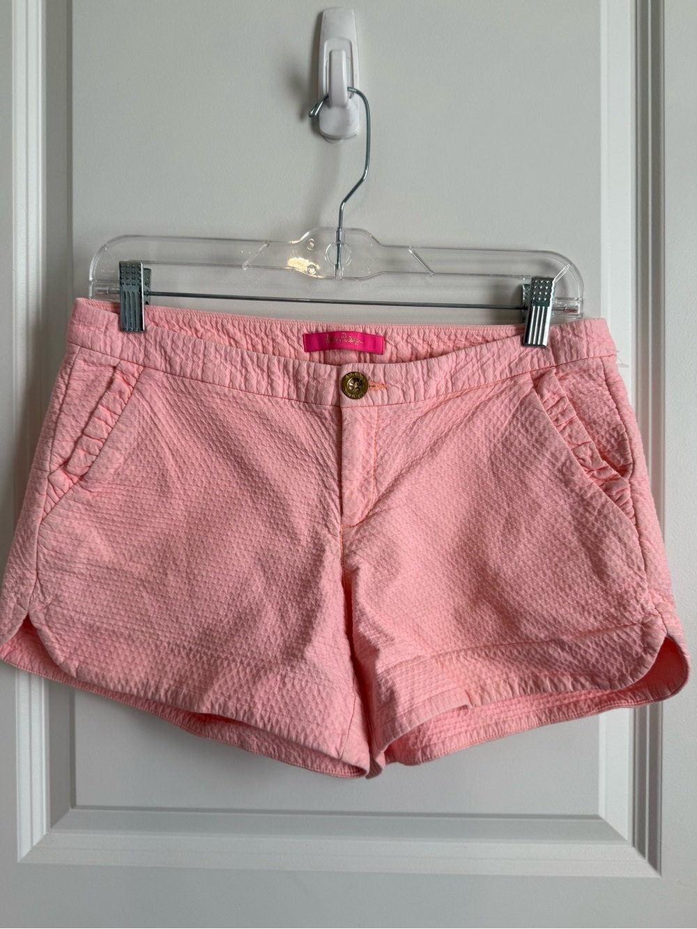 Lilly Pulitzer Pink Textured Ruffle Pocket Shorts Size 4